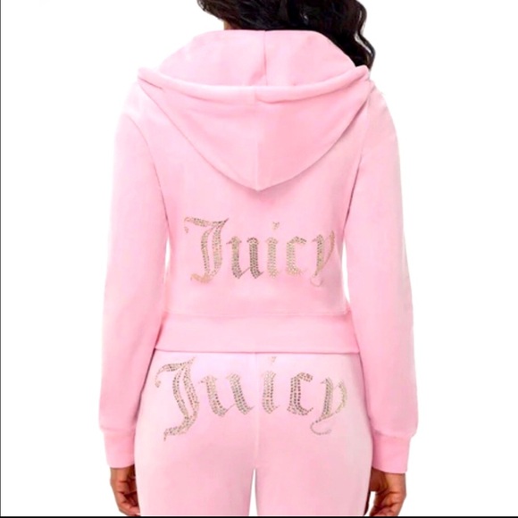 NWT Juicy couture pale pink velour tracksuit silver bling logo size large Y2K